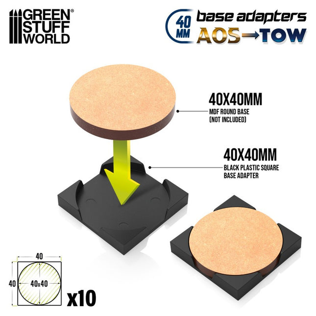 Plastic round to square base adapter 40mm