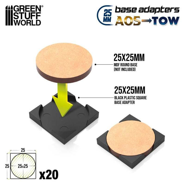 Plastic round to square base adapter 25mm