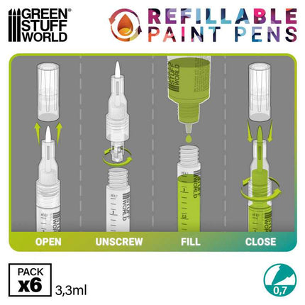 Refillable markers - 0.7mm (pack x6)